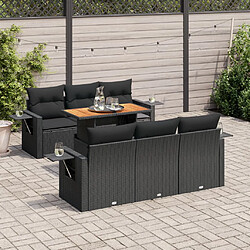 vidaXL Salon de jardin 7 pcs avec coussins noir résine tressée