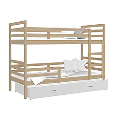 Kids Literie Lit Superposé Milo 90x190 Pin - blanc Livré avec sommiers, tiroir et matelas en mousse de 7cm