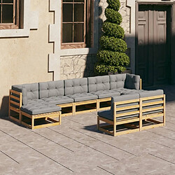 Maison Chic Salon de jardin 9 pcs + coussins - Mobilier/Meubles de jardin - Table et chaises d'extérieur Bois de pin massif -MN75103