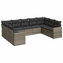 Maison Chic Salon de jardin 9 pcs avec coussins | Ensemble de Table et chaises | Mobilier d'Extérieur gris résine tressée -GKD20938