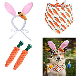 Costumes de Pâques de chien, Bandeau d'oreilles de lapin Bandana de chien mignon 2pcs Forme de carotte Chien à mâcher Jouets Cadeaux pour chiot de compagnie