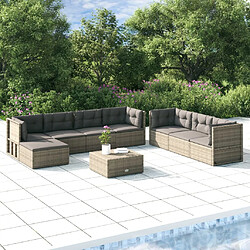 vidaXL Salon de jardin 8 pcs avec coussins Gris Résine tressée