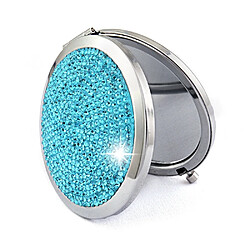 Wewoo Mini miroir de maquillage rond pliable en métal à double face incrusté de diamants bleu ciel