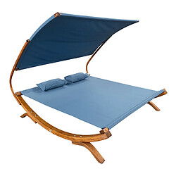 Chaise longue de jardin AXI Mallorca en bois pour 2 personnes | Lit de Jardin XXL avec toit solaire pour l'extérieur | Bain de soleil double en bleu