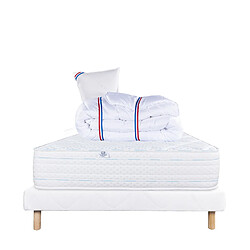 LUXURY LITERIE Ensemble matelas Thermotec 90x190 cm + sommier blanc ep 13cm + oreiller + couette