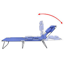 Avis Helloshop26 Transat chaise longue bain de soleil lit de jardin terrasse meuble d'extérieur avec coussin de tête acier enduit de poudre bleu 02_0012440