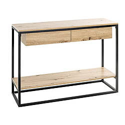 Pegane Meuble console, table console avec 2 tiroirs en bois coloris chêne et métal noir -longueur 100 x profondeur 35 x hauteur 75 cm