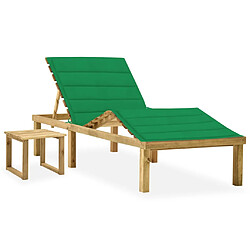 Helloshop26 Transat chaise longue bain de soleil lit de jardin terrasse meuble d'extérieur avec table et coussin pin imprégné 02_0012659