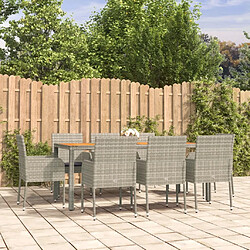 Salle à manger de jardin 9 pcs,Table et chaise à dîner avec coussins Gris -MN55118