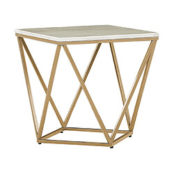 Beliani Table appoint carrée effet marbre beige / pied or 50 x 50 cm MALIBU