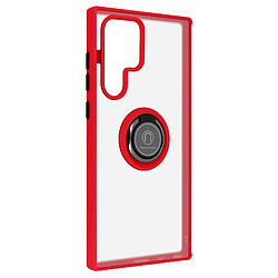 Avizar Coque Samsung Galaxy S22 Ultra Bi-matière Bague Métallique Support Vidéo rouge