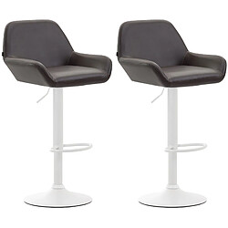 Decoshop26 Lot de 2 tabourets de bar repose-pieds en forme d'arc en métal blanc assise en PVC marron 10_0004029