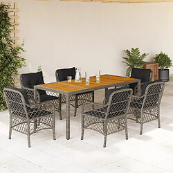 vidaXL Ensemble à manger de jardin et coussins 7 pcs gris rotin