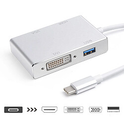 Wewoo 4 en 1 USB 3.1 USB C Type C vers HDMI VGA DVI Câble adaptateur USB 3.0 pour ordinateur portable Apple Macbook Google Chromebook Pixel