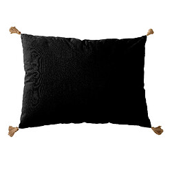 Toilinux Coussin rectangulaire 4 pompons en jute - 70x50 cm - Noir