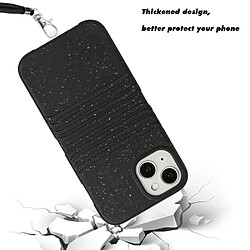 Coque en TPU + paille de blé entièrement biodégradable, texture naturelle, antidérapant avec sangle pour votre iPhone 13 mini 5.4 pouces - noir