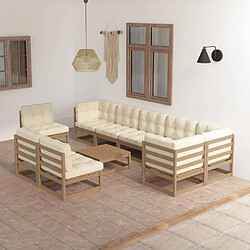 Maison Chic Salon de jardin 10 pcs + coussins - Mobilier/Meubles de jardin - Table et chaises d'extérieur Bois de pin massif -MN24128