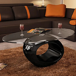 vidaXL Table basse avec dessus de table en verre ovale Noir brillant