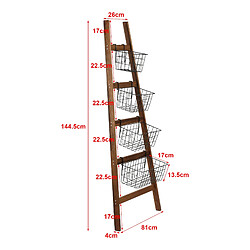 Helloshop26 Étagère échelle 4 paniers de stockage à grille 144,5 x 26 - 81 x 17 cm 03_0007725