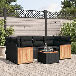 Maison Chic Salon de jardin 7 pcs avec coussins | Ensemble de Table et chaises | Mobilier d'Extérieur noir résine tressée -GKD24276