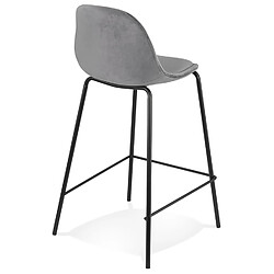 Avis Alterego Tabouret snack mi-hauteur 'FENTON MINI' en velours gris et pied en métal noir