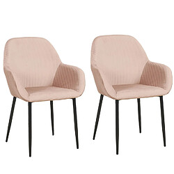 Toilinux Lot de 2 Fauteuils de table Giulia effet velours - Rose