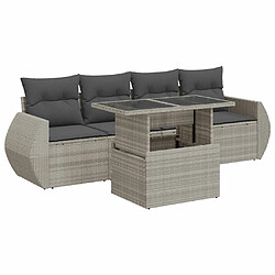 vidaXL Salon de jardin 5 pcs avec coussins gris clair résine tressée