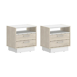 Vente-Unique Lot de 2 tables de chevet 2 tiroirs et 1 niche - Coloris : Naturel et blanc - LEANDRE pas cher