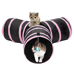 Wewoo Jouet pour Animaux rose Pliable 3 sorties exercice tunnel de chat avec une balle suspendue