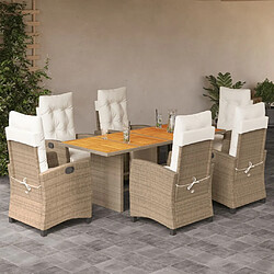 vidaXL Ensemble à manger de jardin coussins 7 pcs mélange beige rotin