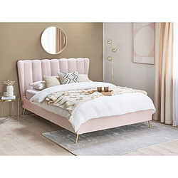 Beliani Lit double en velours avec port USB 140 x 200 cm rose MIRIBEL