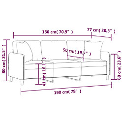 vidaXL Canapé 3 places avec oreillers décoratifs bordeaux 180 cm tissu pas cher