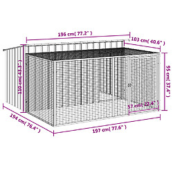 vidaXL Niche pour chien avec cour anthracite 197x194x110 cm pas cher