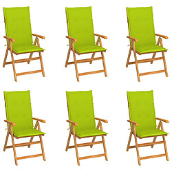 vidaXL Chaises de jardin lot de 6 avec coussins vert vif Bois de teck