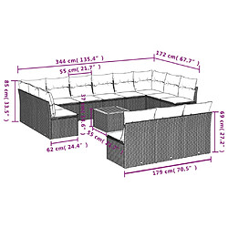 vidaXL Salon de jardin avec coussins 14 pcs gris résine tressée pas cher