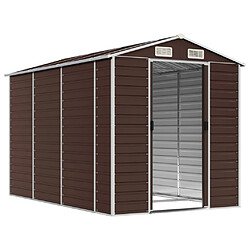 Helloshop26 Abri de jardin cabane cabanon maison de stockage remise extérieur hangar outils robuste 191 x 300 x 198 cm acier galvanisé marron 02_0022270