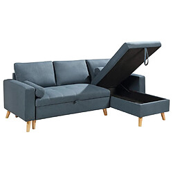 Vente-Unique Canapé d'angle convertible et réversible en tissu bleu canard avec coffre de rangement KORI pas cher