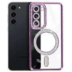 Avizar Coque Diamant pour Samsung Galaxy S23 MagSafe Contour Strass Violet