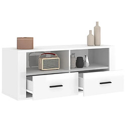 Maison Chic Meuble TV scandinave - Banc TV pour salon Blanc brillant 100x35x40 cm Bois d'ingénierie -MN13662 pas cher