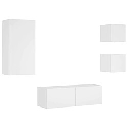 Avis Maison Chic Lot de 4 Meuble TV muraux, Banc TV avec lumières LED pour salon, Meuble de rangement blanc -GKD10913