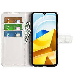 Etui en PU texture litchi, anti-écaillage avec support pour votre Xiaomi Poco M5 4G - blanc