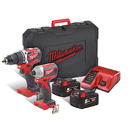 Pack de 2 machines M18 CBLPP2B-502C Perceuse-visseuse M18 CBLDD-0 + Visseuse à chocs M18 CBLID-0 + 2 batteries MILWAUKEE 4933464718