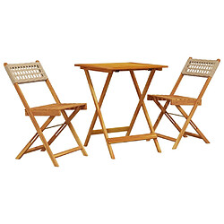 vidaXL Ensemble de bistro 3 pcs beige résine tressée et bois massif