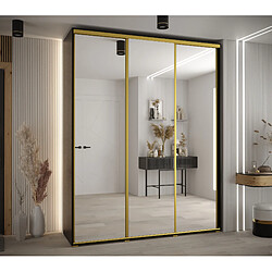 Abiks Meble Armoire à portes coulissantes Davos 2 H235.2 x L190 x P45 3 portes coulissante (Noir/Noir/Or)