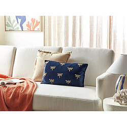 Beliani Coussin BLUESTEM Velours 30 x 50 cm Animal Broderie Bleu marine