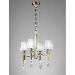 Luminaire Center Suspension Tiffany 4+4 Ampoules E14+G9, laiton antique avec Abat jour blancs & cristal transaparent