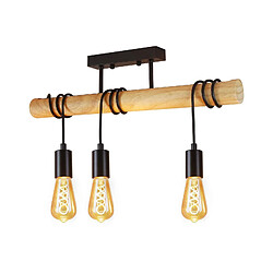 NETTLIFE Plafonnier 3 Spots Max.25w E27 52*40cm Lampe Vintage en Bois Lampe Design Industriel en Métal Noir avec pour Chambre Cuisine Couloir