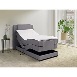 Vente-Unique Ensemble complet boxspring tête de lit + sommiers relaxation électrique + matelas + surmatelas - 100 x 200 cm - Tissu - Gris clair - CASTEL II de PALACIO