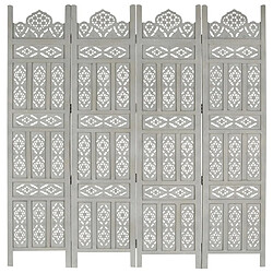 Maison Chic Paravent/Cloison de séparation 4 panneaux Gris 160x165 cm Bois manguier -MN83428