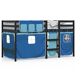 Vidaxl Lit mezzanine enfants et rideaux bleu 80x200cm bois pin massif